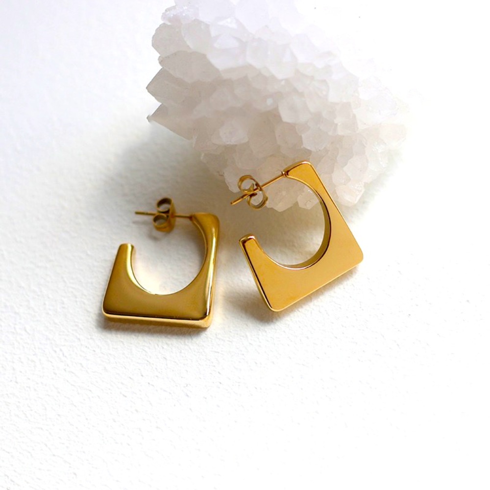 Square Hollow Irregular Hoop Earrings Solid C Shape earring for women